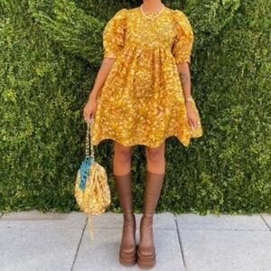 NWT Kika Vargas x Target Mum Floral Puff Sleeve Mini Dress - Gold, XSmall